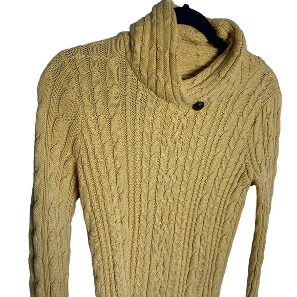 Jeanne Pierre Mockneck Cable Knit Sweater Yellow Pullover Long Sleeve Size Small - Picture 6 of 7